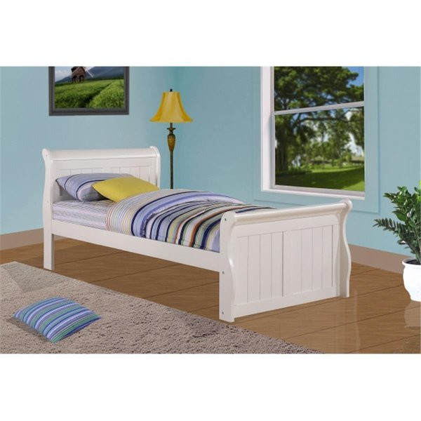 Fixturesfirst Twin Sleigh Bed with Slat-Kits Mattress Ready - White FI2640990